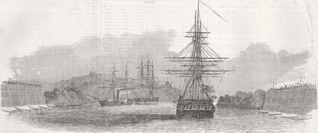 BURMA. Stockades-View towards Yangon 1852 old antique vintage print picture